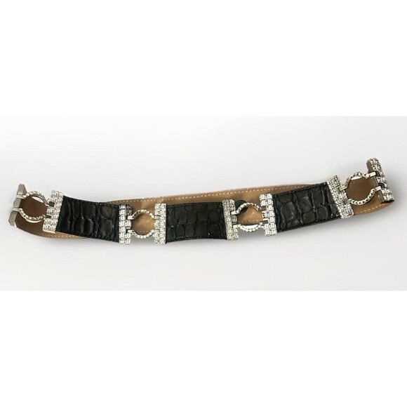 Vintage Sonia Daniel Honolulu Crystal Belt Black Croc Embossed Leather Silver main image 6